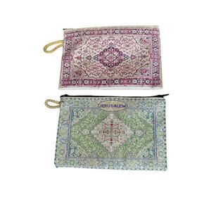 Jerusalem Holy Land Two Tapestry Coin Purse Pink Green Handmade Intricate| EUC